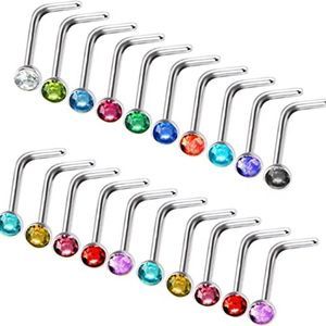 20 Pieces L Shaped Nose Studs 20 Gauge Stainless Steel Nose Piercing